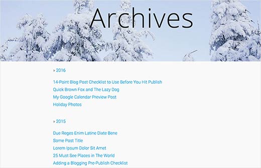 Arsip tahunan yang dapat dilipat yang menampilkan semua tulisan di WordPress 