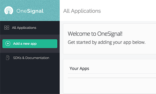 Tambahkan aplikasi OneSignal baru 