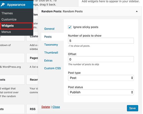 Pengaturan widget posting secara acak 