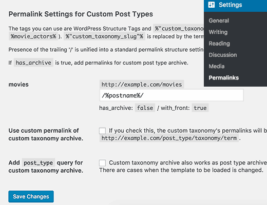 Custom post jenis permalinks 