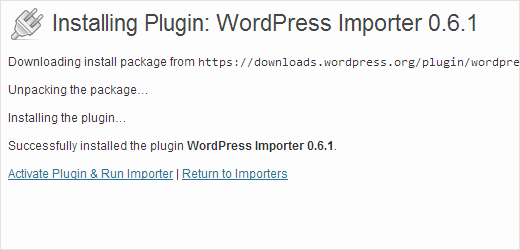 Menjalankan WordPress Importer setelah aktivasi 