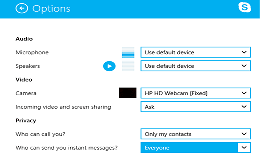 Pilihan Skype di Windows 8 