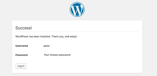 WordPress berhasil terinstal di subdirektori 