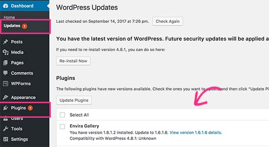 Update plugin WordPress tersedia 