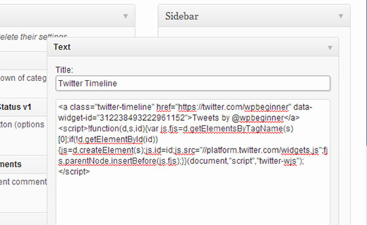 Menambahkan kode widget Twitter di widget sidebar WordPress 