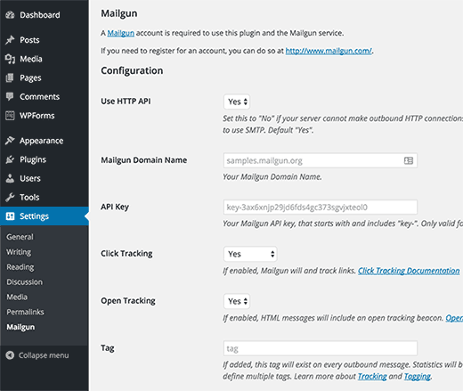 Mailgun untuk pengaturan plugin WordPress 