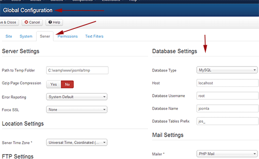 Mendapatkan pengaturan database Anda dari area Administrasi Joomla 