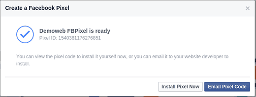 Facebook Pixel siap untuk instalasi 