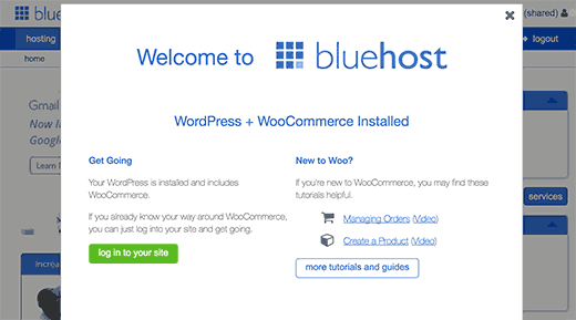 Login pertama Bluehost 