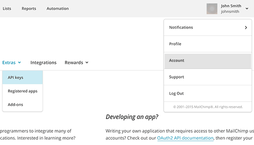 Mendapatkan Kunci API untuk akun MailChimp Anda 