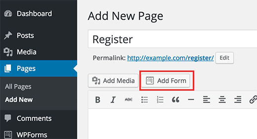 Tambahkan formulir pendaftaran pengguna ke halaman di WordPress 