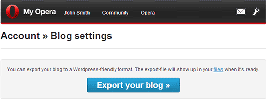 Ekspor blog My Opera 