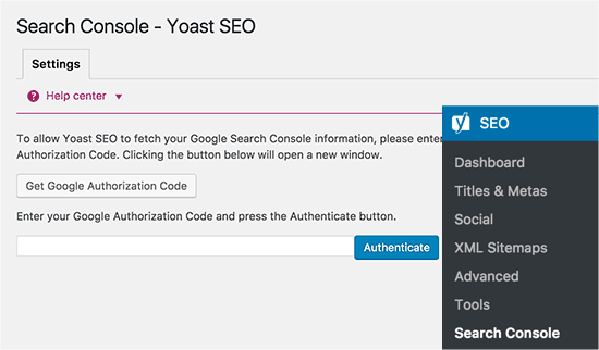 Sambungkan ke Google Search Console dari Yoast SEO 