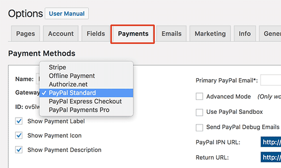 Setup payment gateway 