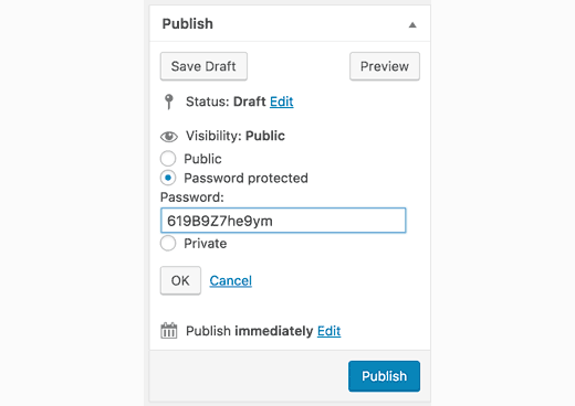 Setting proteksi password untuk posting di WordPress 