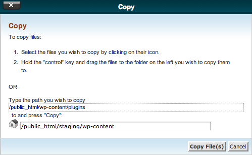 cPanel Copy Dialogue 