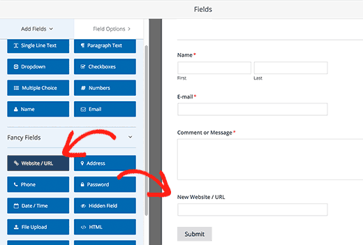 Menambahkan kolom formulir di WPForms 