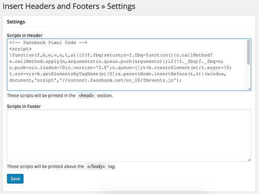 Menambahkan kode pixel Facebook menggunakan header insert dan footer plugin di WordPress 