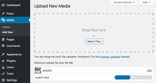 Upload file audio dan gambar Anda di WordPress 