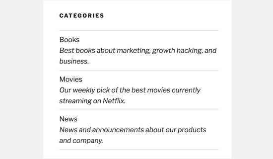 Cantumkan kategori WordPress dengan deskripsi 