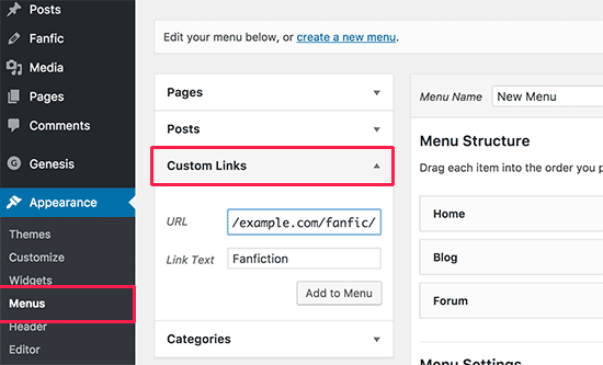 Tambahkan fanfiction ke menu navigasi di WordPress 