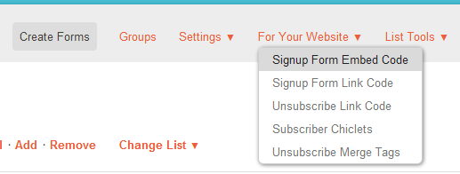 Formulir MailChimp Signup Embed Code Link 