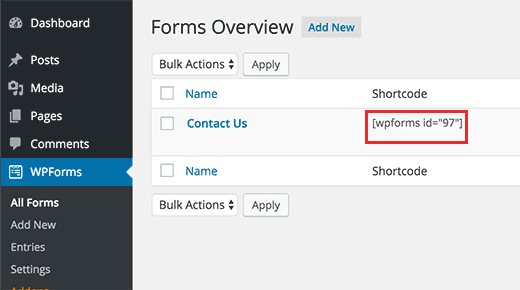 Kode singkat formulir kontak 