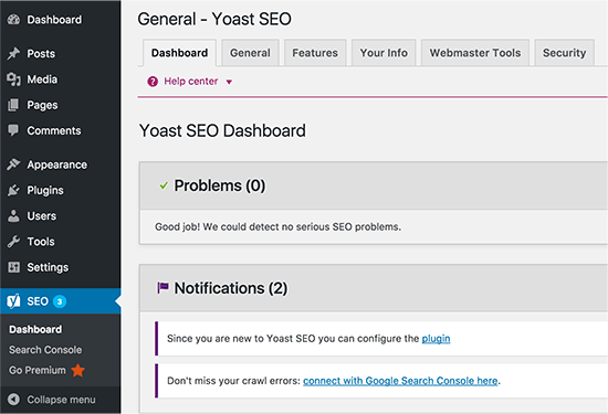 Plugin Yoast SEO terinstal 